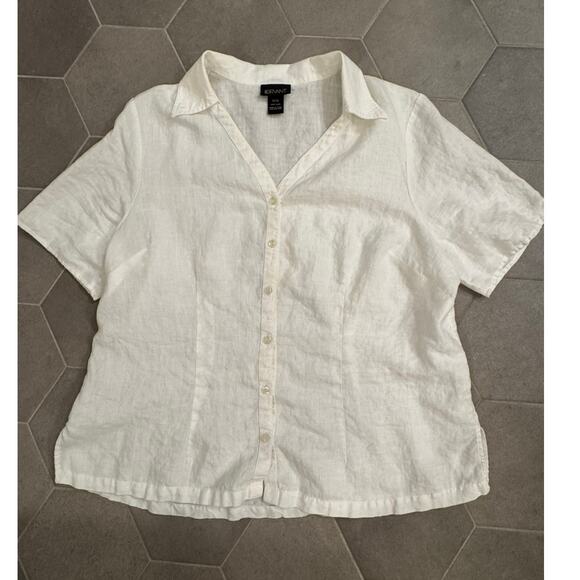 Lane Bryant Tops - Lane Bryant White 100% Linen Button Down Shirt Short Sleeve VNeck Size 14/16
